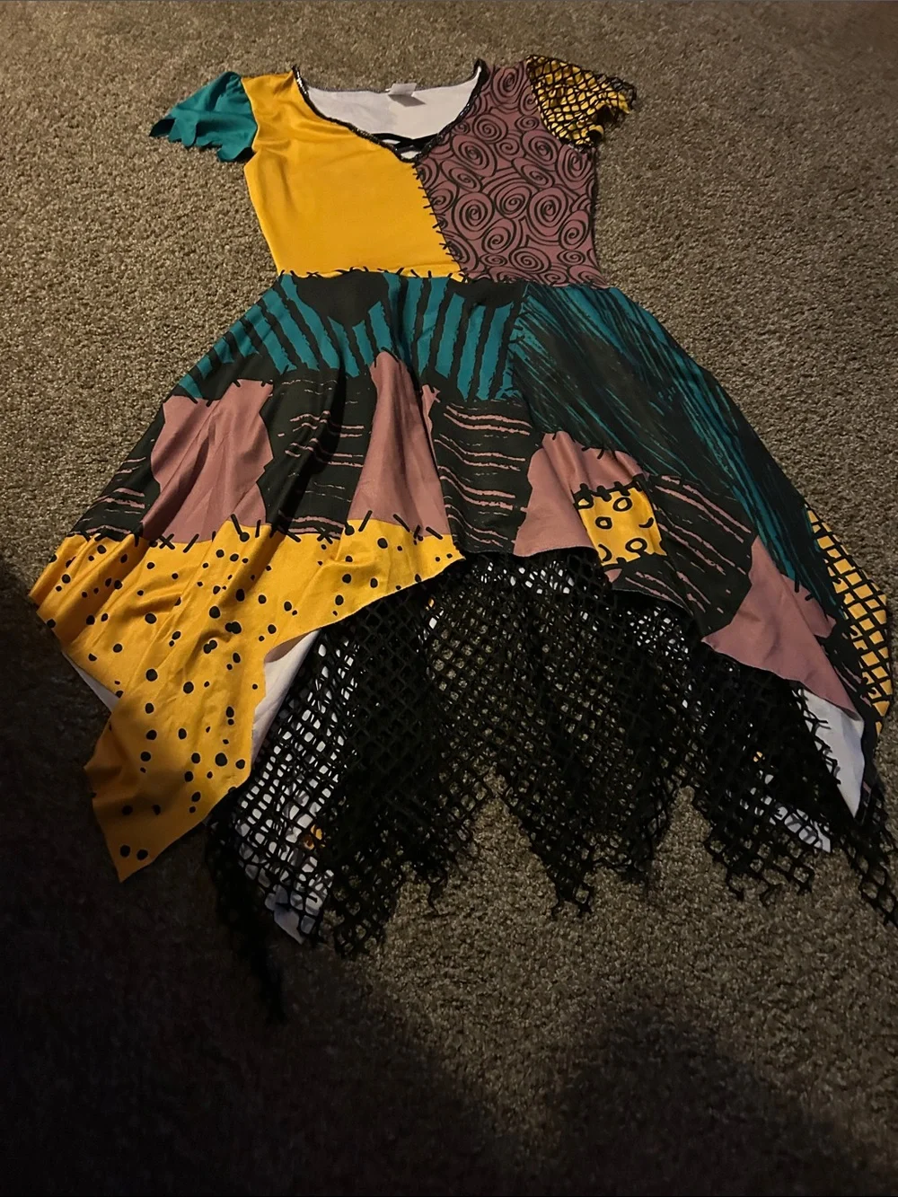 Patchwork Halloween Sally from Nightmare Before ChristmasDress in Mustard, Teal